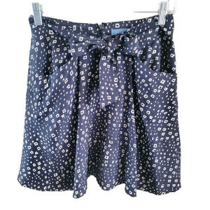 Anthropologie Lil Blue & Cream Abstract Print Silk Skater Skirt Sz 4